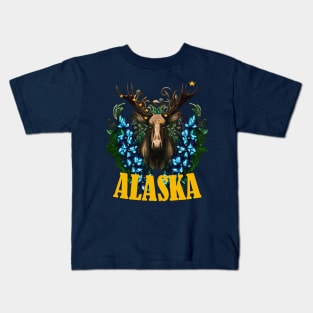 Eight Stars Of Alaska With Moose And Alpine Flowers Kids T-Shirt